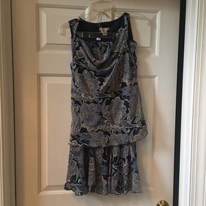 2piece blue/cream skirt set with sequence -size M